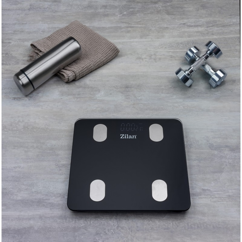 Cantar corporal Zilan ZLN8980 din sticla securizata, capacitate 3-180kg, Aplicatie OKOK, Display LED