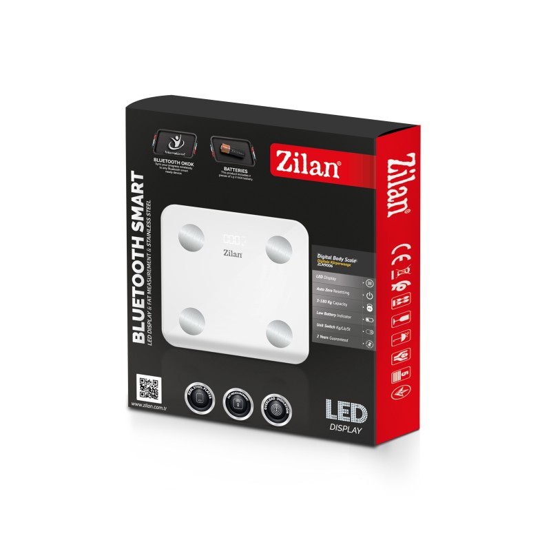 Cantar corporal Zilan ZLN9006 din sticla securizata, capacitate 3-180kg, Aplicatie OKOK, Display LED