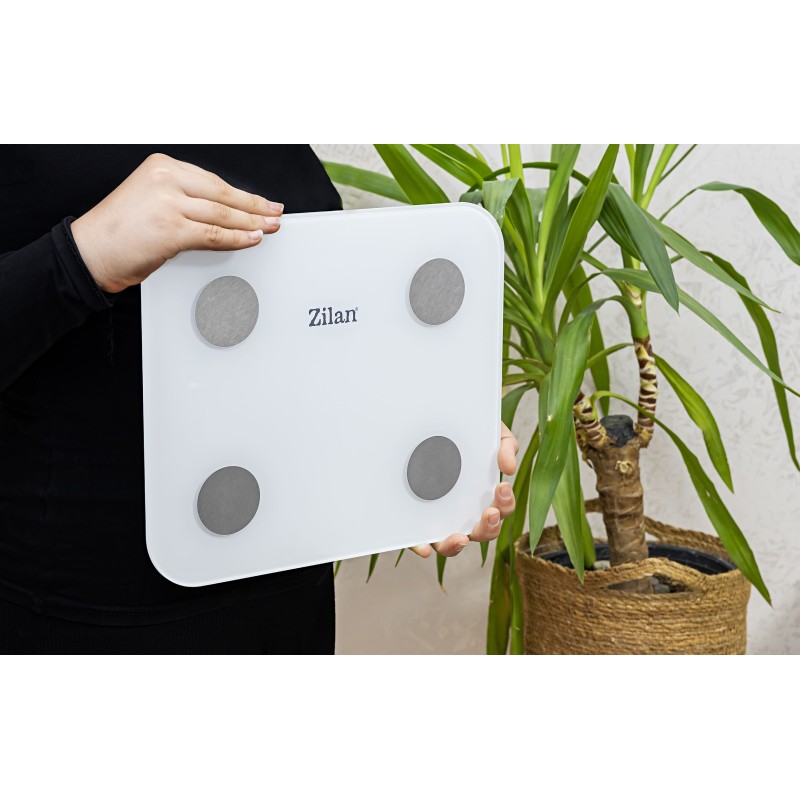 Cantar corporal Zilan ZLN9006 din sticla securizata, capacitate 3-180kg, Aplicatie OKOK, Display LED