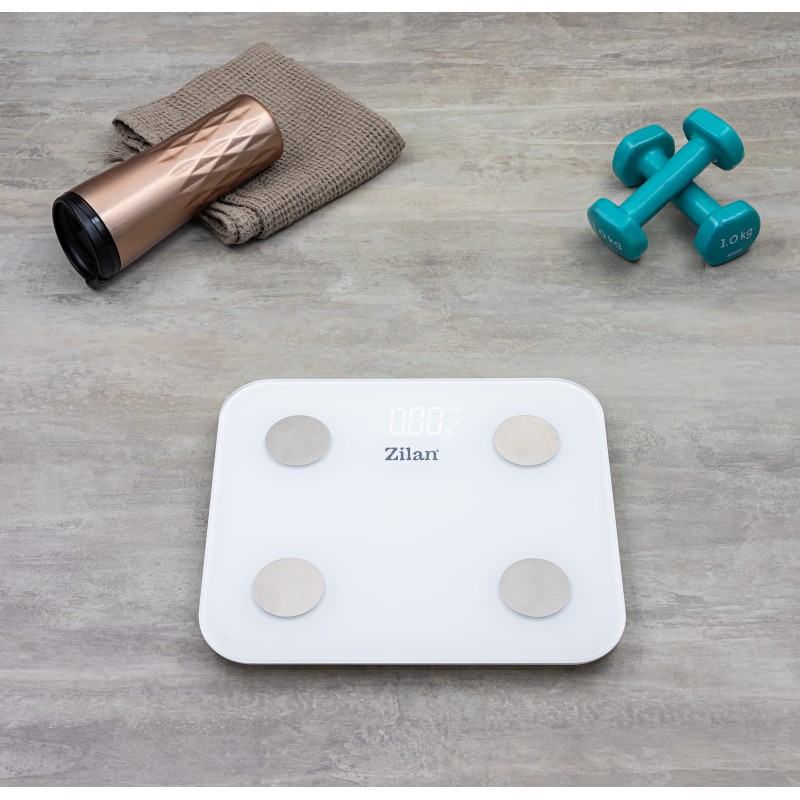 Cantar corporal Zilan ZLN9006 din sticla securizata, capacitate 3-180kg, Aplicatie OKOK, Display LED