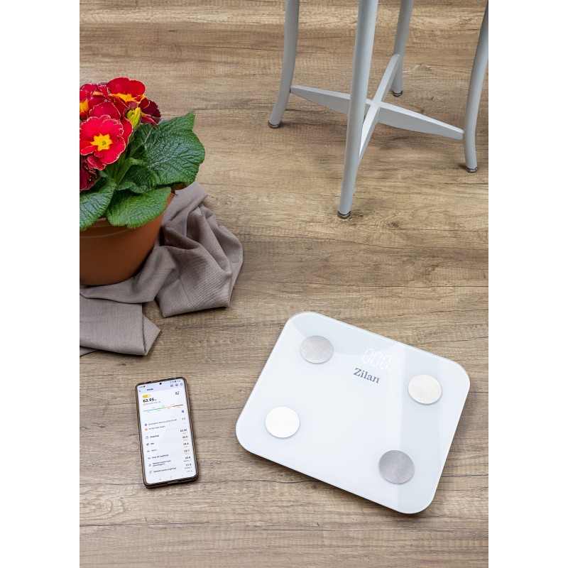 Cantar corporal Zilan ZLN9006 din sticla securizata, capacitate 3-180kg, Aplicatie OKOK, Display LED