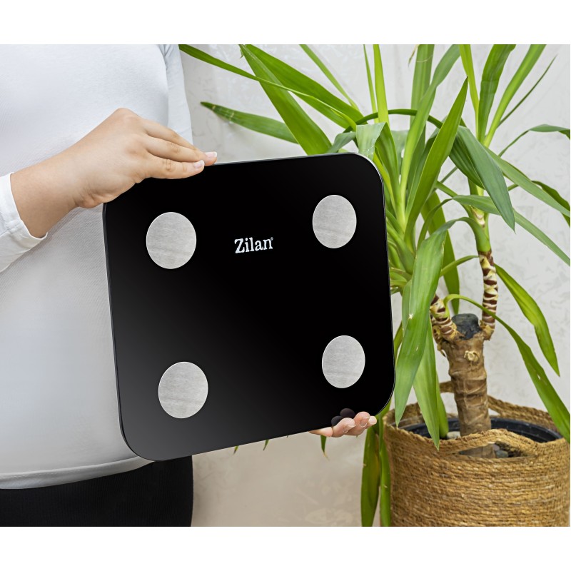 Cantar corporal Zilan ZLN9007 din sticla securizata, capacitate 3-180kg, Aplicatie OKOK, Display LED