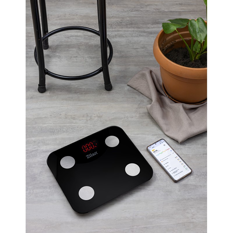 Cantar corporal Zilan ZLN9007 din sticla securizata, capacitate 3-180kg, Aplicatie OKOK, Display LED