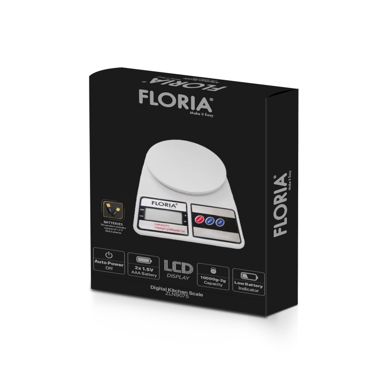 Cantar de bucatarie digital Floria ZLN9075, Capacitate 2g-10.000g, Display LCD, Maxim 10kg