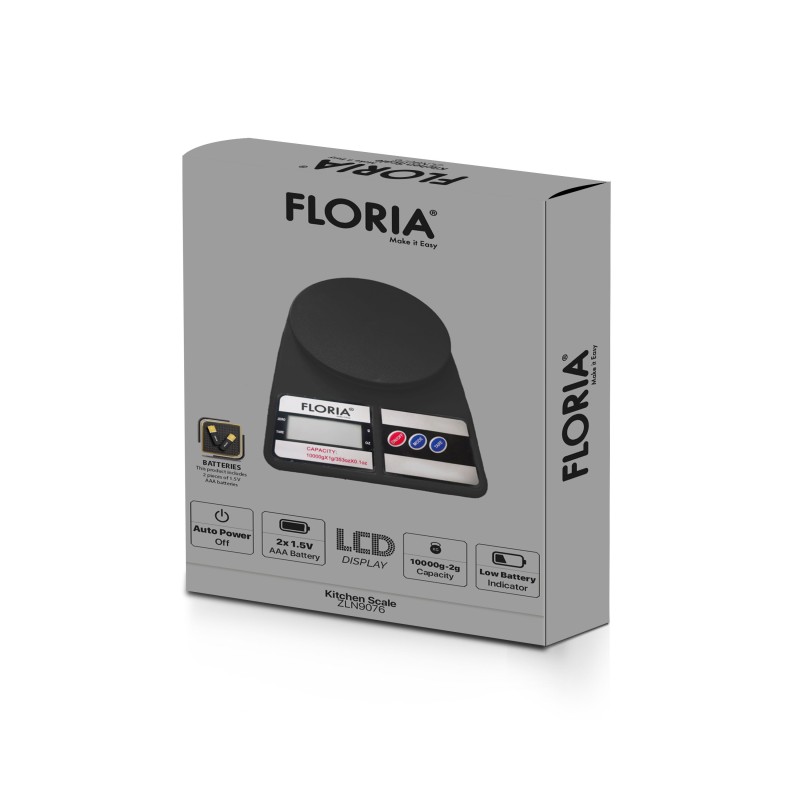 Cantar de bucatarie digital Floria ZLN9076, Capacitate 2g-10.000g, Display LCD, Maxim 10kg