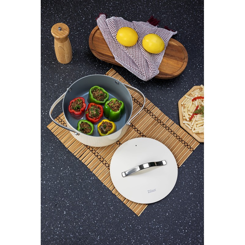 Oala Zilan ZLN0866 din 5 straturi de material, 20 cm diametru, capacitate 2.7l, Otel inoxidabil, Manere nituite