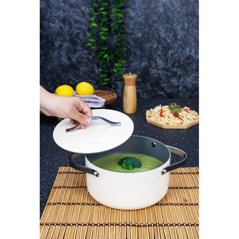 Oala Zilan ZLN0866 din 5 straturi de material, 20 cm diametru, capacitate 2.7l, Otel inoxidabil, Manere nituite