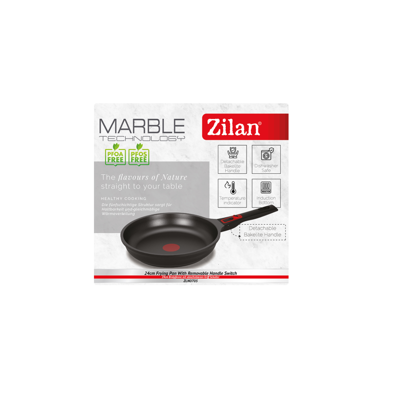 Tigaie Zilan ZLN0705 cu strat inductie, 24 cm, invelis non-aderent, maner detasabil