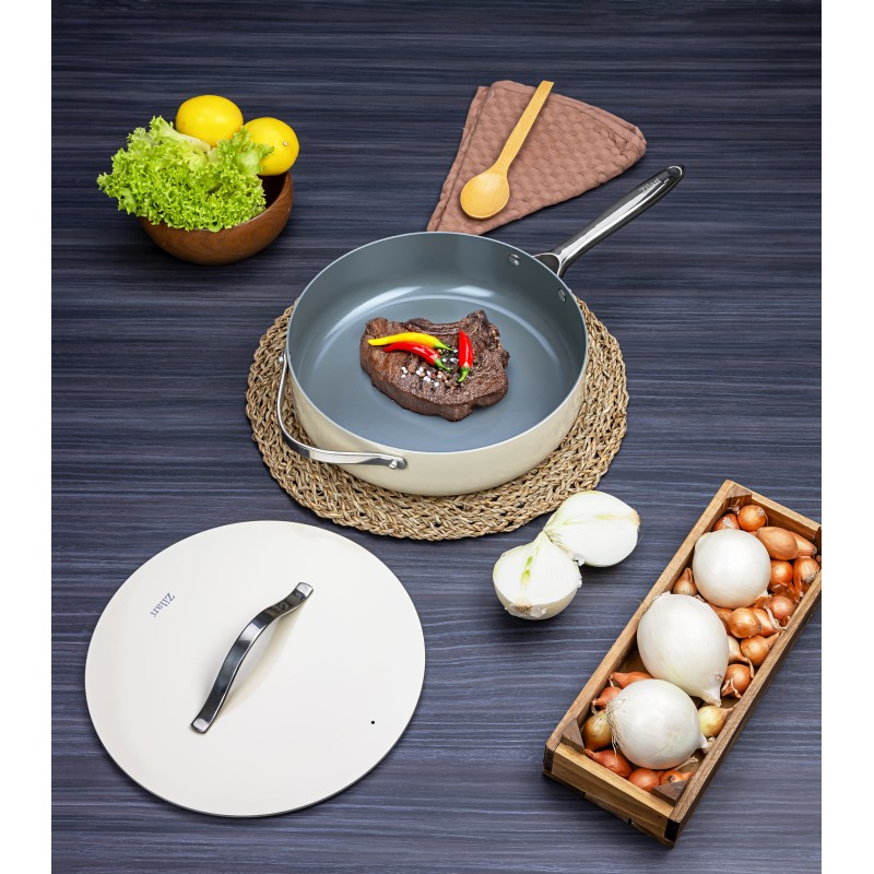 Tigaie inalta cu capac Zilan ZLN0880 din 5 straturi de material, maner inox, 28 cm