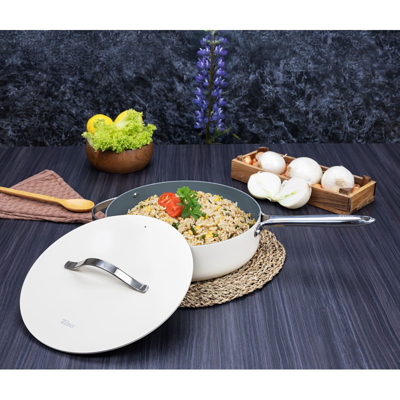 Tigaie inalta cu capac Zilan ZLN0880 din 5 straturi de material, maner inox, 28 cm