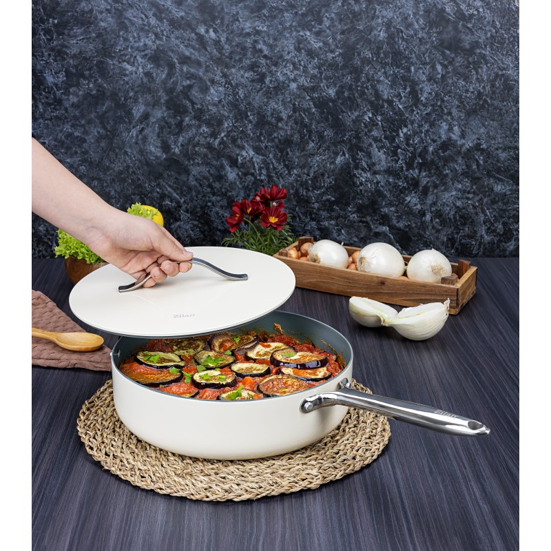 Tigaie inalta cu capac Zilan ZLN0880 din 5 straturi de material, maner inox, 28 cm