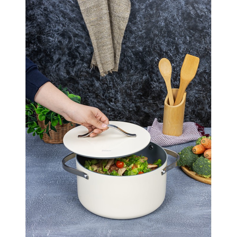 Oala Zilan ZLN0873 din 5 straturi de material, 24 cm diametru, capacitate 5.2l, manere nituite din otel inoxidabil