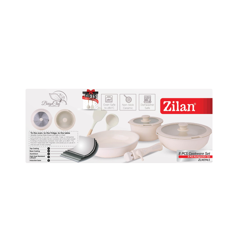 Set vase de gatit Zilan ZLN0965 din 8 piese, 5 straturi de material, compatibil cuptor