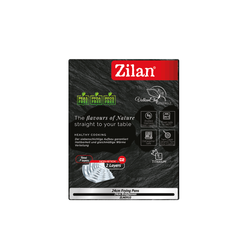 Tigaie Zilan ZLN0910, Diametru 24 cm, 7 straturi de material, Compatibil cuptor pana la 280°C, Compatibil masina de spalat vase