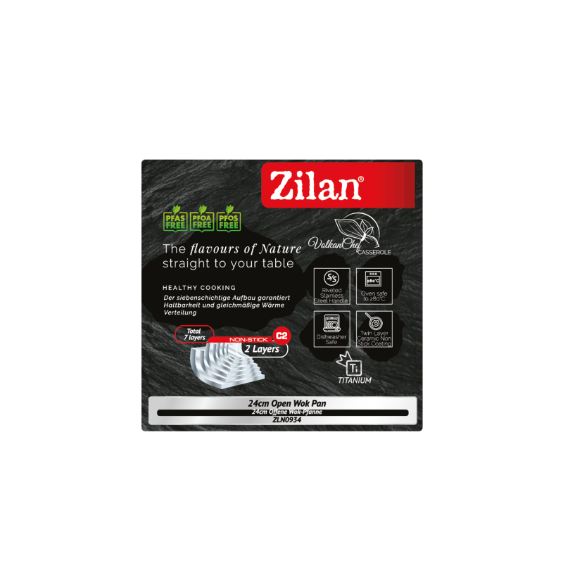 Tigaie Wok Zilan ZLN0934, Diametru 28 cm, 7 straturi de material, Maner nituit, Compatibil cuptor si masina de spalat vase