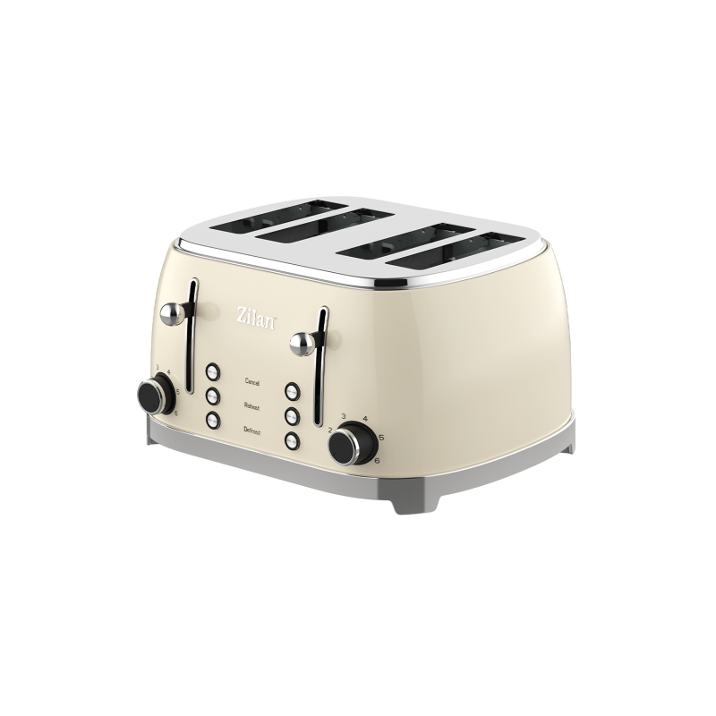 Prajitor de paine Retro Zilan ZLN1214, 4 felii de paine, 1500W, 6 trepte, dezghetare, reincalzire, picioruse antiderapante