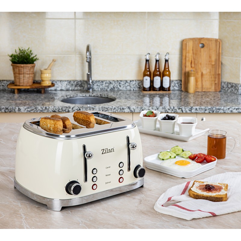 Prajitor de paine Retro Zilan ZLN1214, 4 felii de paine, 1500W, 6 trepte, dezghetare, reincalzire, picioruse antiderapante