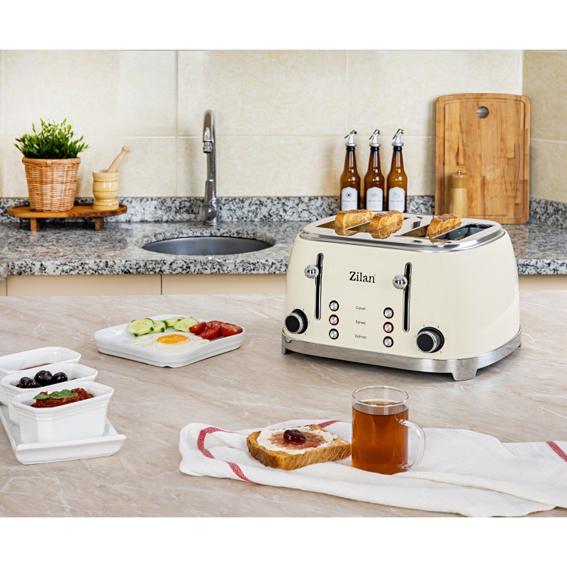 Prajitor de paine Retro Zilan ZLN1214, 4 felii de paine, 1500W, 6 trepte, dezghetare, reincalzire, picioruse antiderapante