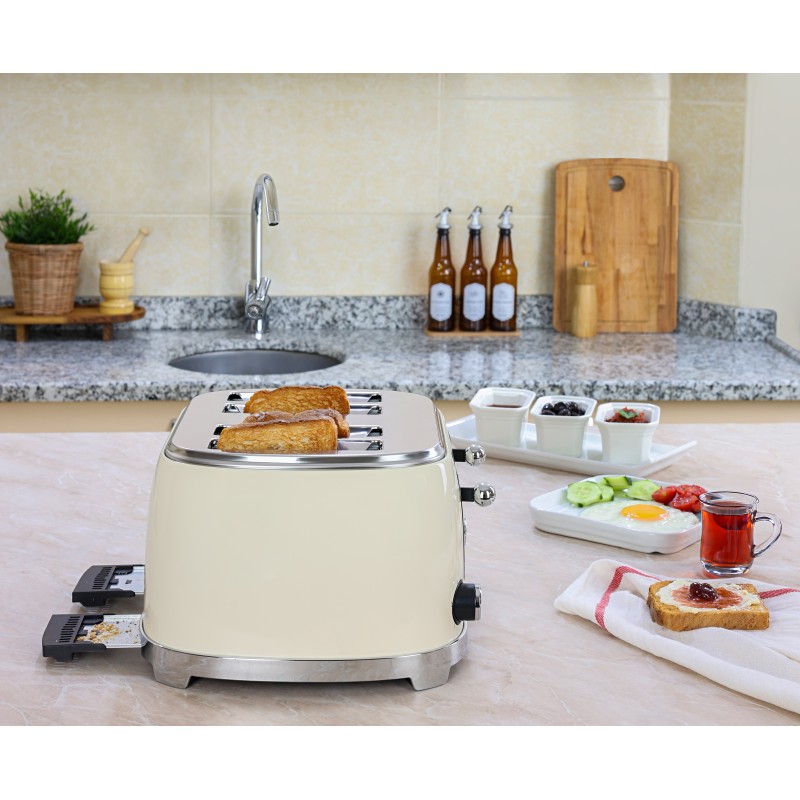 Prajitor de paine Retro Zilan ZLN1214, 4 felii de paine, 1500W, 6 trepte, dezghetare, reincalzire, picioruse antiderapante