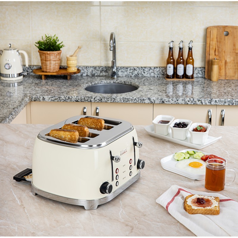 Prajitor de paine Retro Zilan ZLN1214, 4 felii de paine, 1500W, 6 trepte, dezghetare, reincalzire, picioruse antiderapante