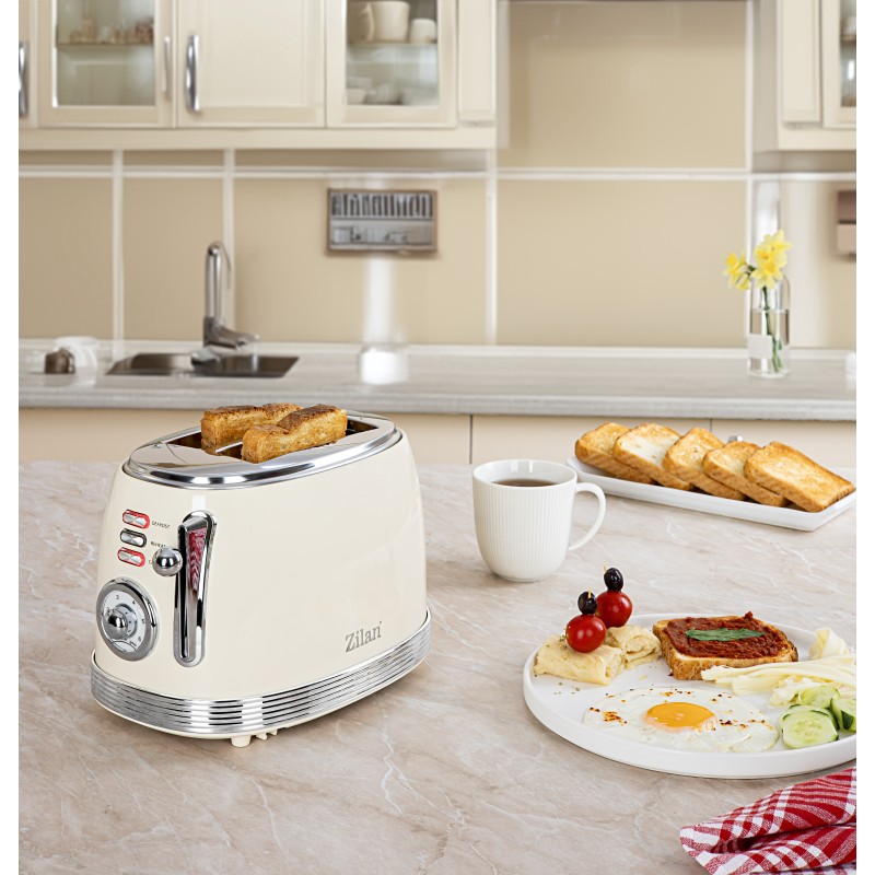 Prajitor de paine Retro Zilan ZLN1191, 2 felii de paine, 850W, 6 trepte de temperatura si timer, dezghetare, reincalzire, picioruse antiderapante