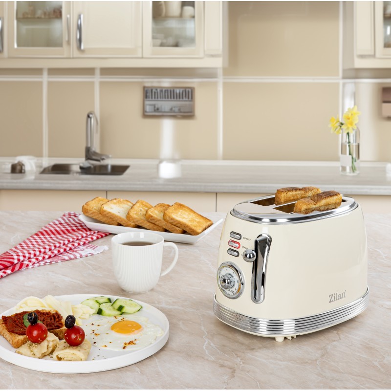 Prajitor de paine Retro Zilan ZLN1191, 2 felii de paine, 850W, 6 trepte de temperatura si timer, dezghetare, reincalzire, picioruse antiderapante
