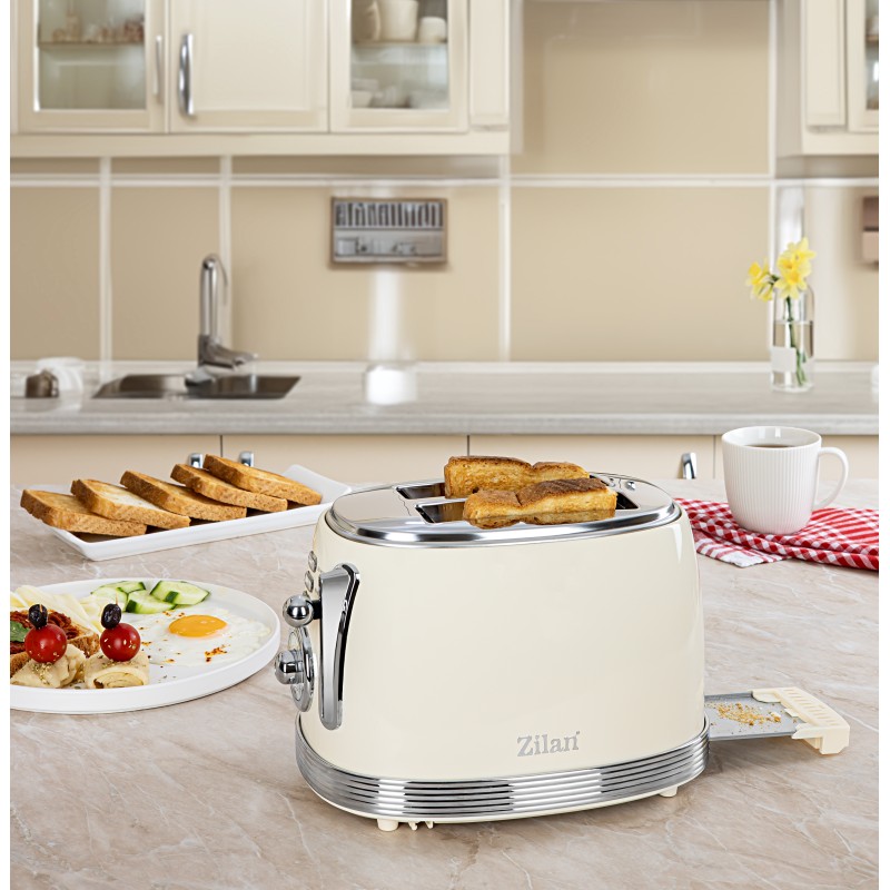 Prajitor de paine Retro Zilan ZLN1191, 2 felii de paine, 850W, 6 trepte de temperatura si timer, dezghetare, reincalzire, picioruse antiderapante