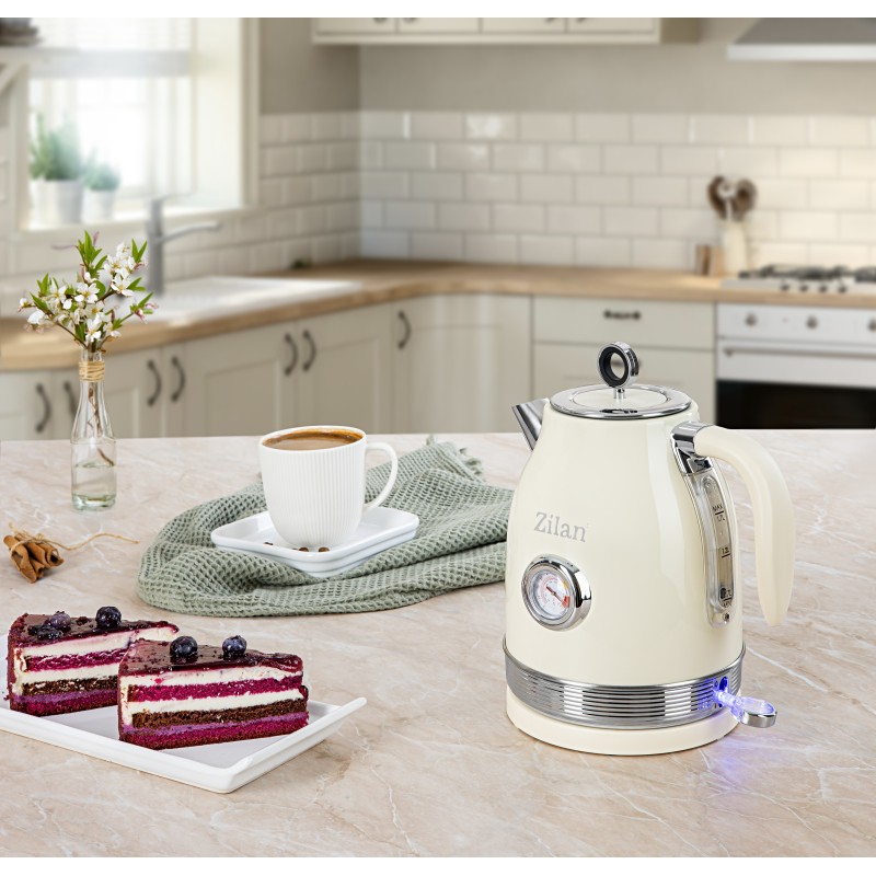 Fierbator Retro Zilan ZLN1184, 2200W, 1.7L, baza detasabila 360°, indicator luminos, protectie fierbere uscata, ON/OFF automat sau manual
