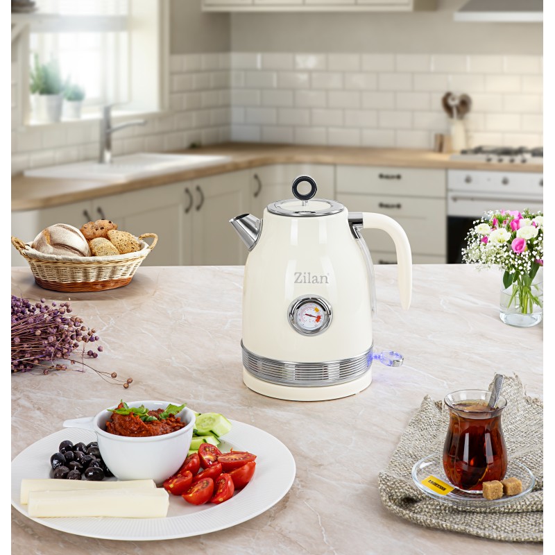 Fierbator Retro Zilan ZLN1184, 2200W, 1.7L, baza detasabila 360°, indicator luminos, protectie fierbere uscata, ON/OFF automat sau manual