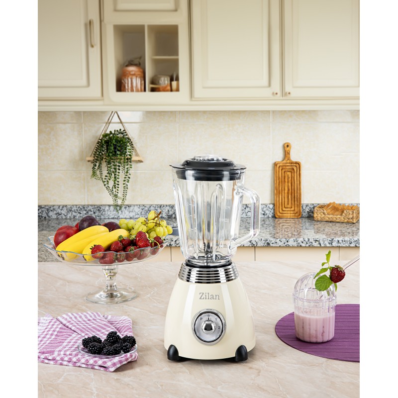Blender Retro Zilan ZLN1207, putere 500W, capacitate 1.5L, 2 trepte de viteza, functie Pulse, vas din sticla, lame din otel inoxidabil