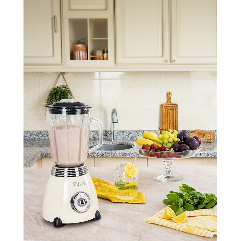 Blender Retro Zilan ZLN1207, putere 500W, capacitate 1.5L, 2 trepte de viteza, functie Pulse, vas din sticla, lame din otel inoxidabil