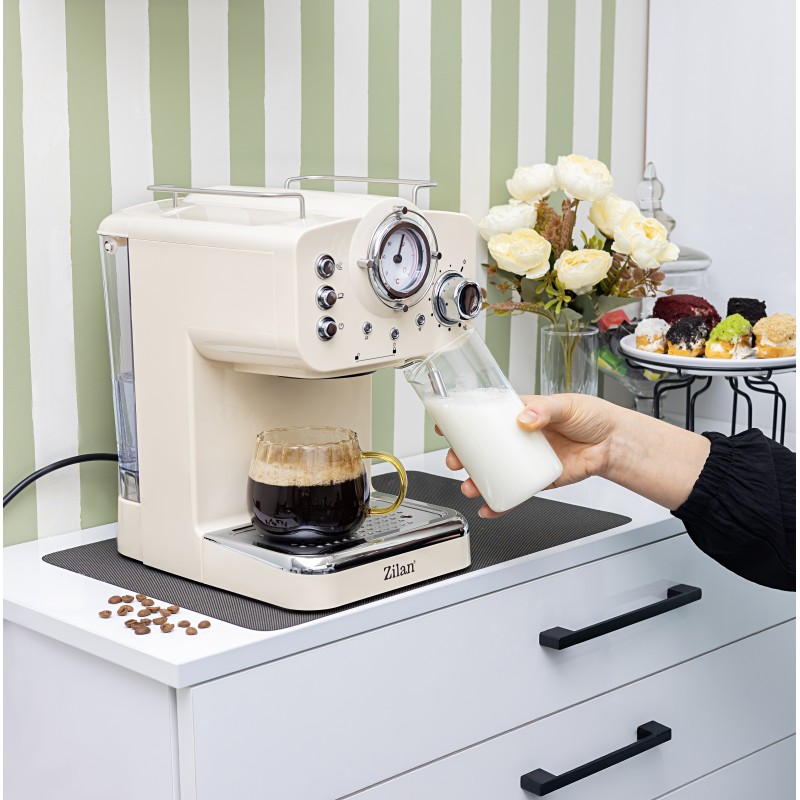 Espressor manual Zilan ZLN2992 Crem,15 Bar, 1.25 l, 1100W, Design Retro