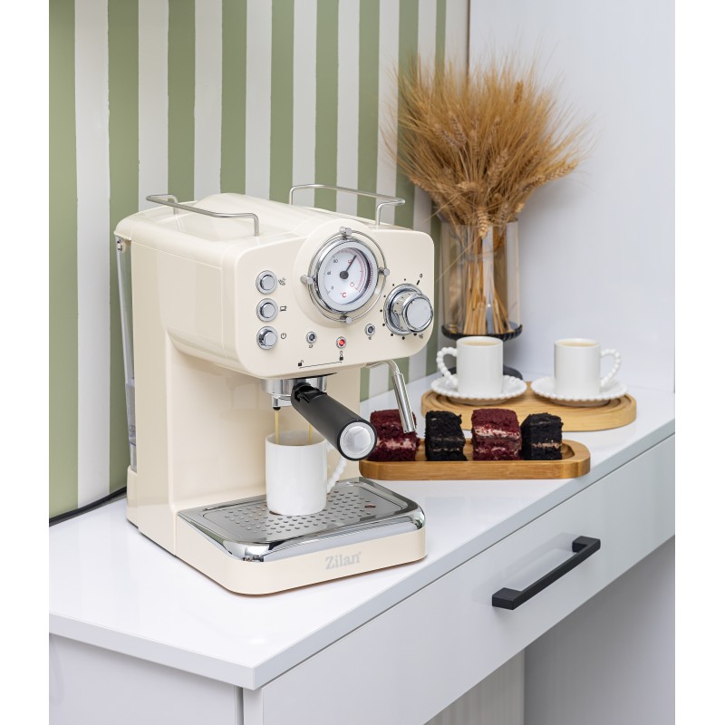 Espressor manual Zilan ZLN2992 Crem,15 Bar, 1.25 l, 1100W, Design Retro