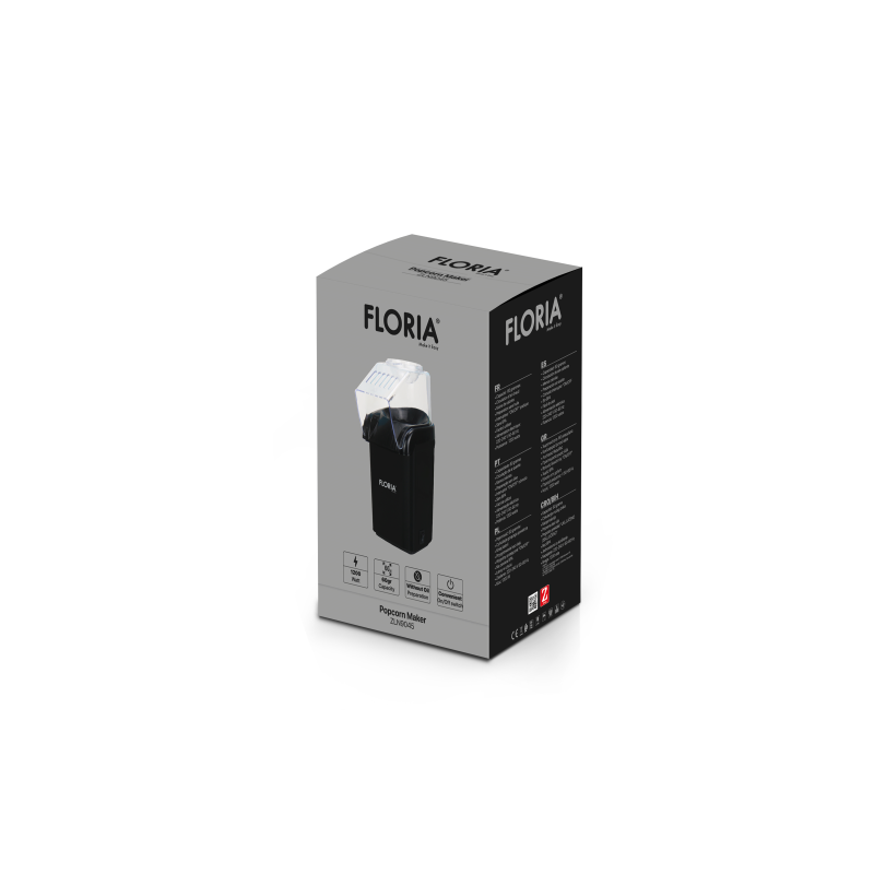 Aparat pentru facut popcorn Floria ZLN9045, BPA FREE, capacitate 60 de grame, 1200W, Negru