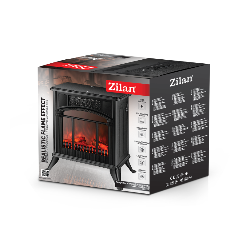 Semineu electric Zilan ZLN2051, 2 trepte de putere 1900W, element de incalzire PTC, afisaj realistic