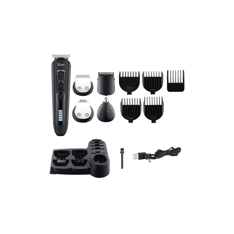 Aparat de tuns 10 in 1 Zilan ZLN5919 Uranus, Capete detasabile, Pentru toate zonele corpului, afisaj LED