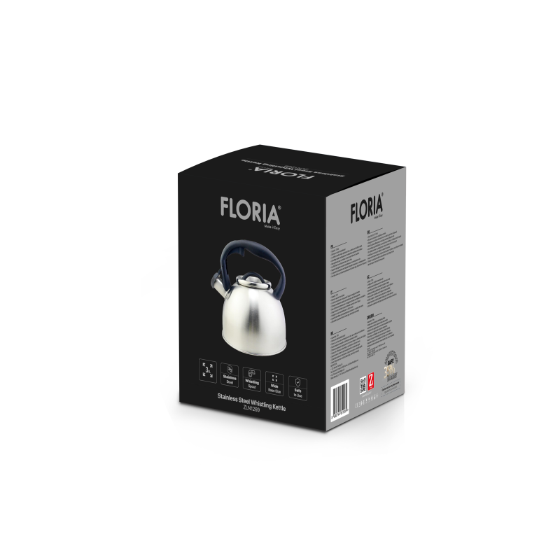 Ceainic din inox cu fluier Floria ZLN1269, Exterior polishat, Compatibil gaz, electric  inductie, Capacitate 3L