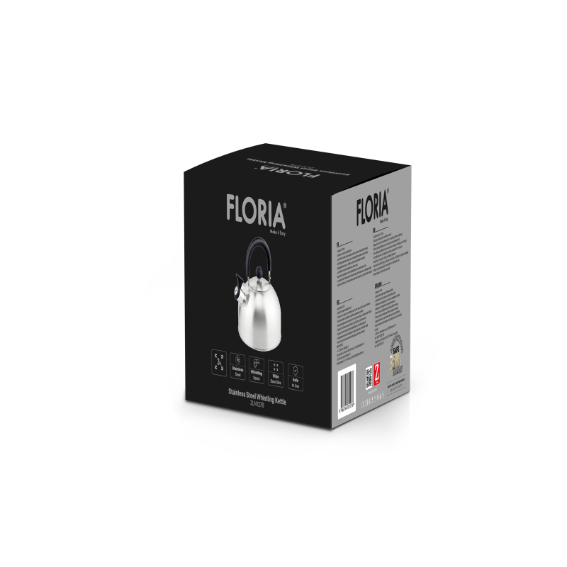 Ceainic din inox cu fluier Floria ZLN1276, Exterior polishat, Compatibil gaz, electric  inductie, Capacitate 3L