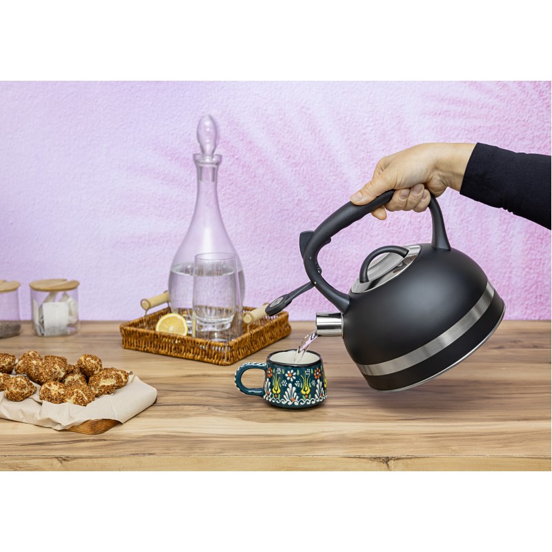 Ceainic din inox cu fluier Zilan ZLN1283, Culoare negru, Compatibil gaz, electric  inductie, Capacitate 3L