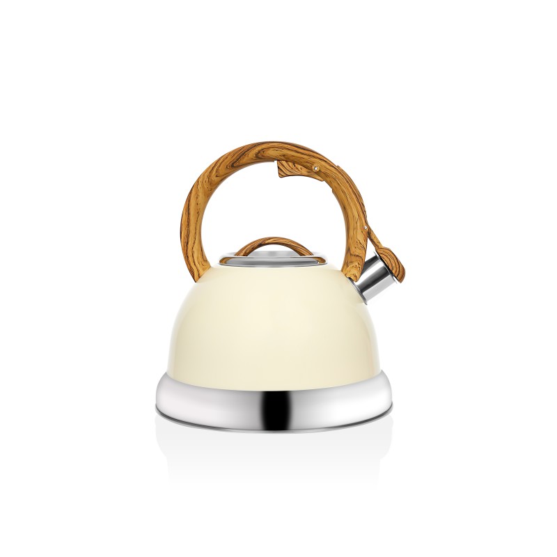 Ceainic Retro din inox cu fluier Zilan ZLN1290, Culoare crem, Compatibil gaz, electric  inductie, Capacitate 3.5L