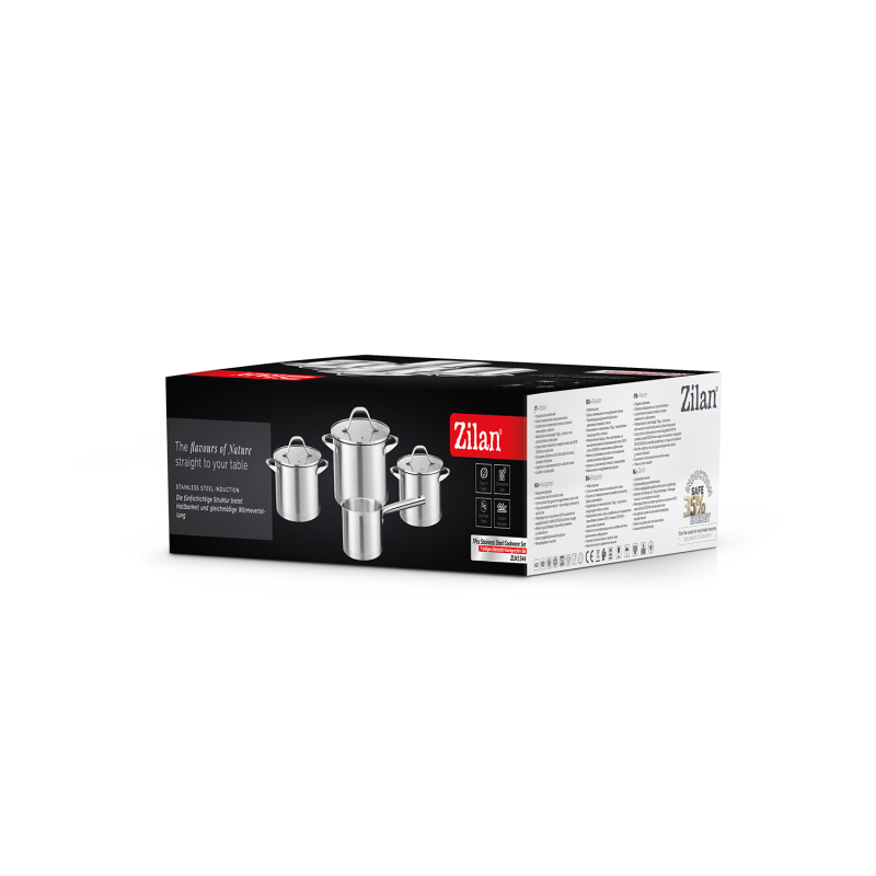 Set vase de gatit din inox Zilan ZLN1344 cu 7 piese, manere nituite, Compatibil gaz, inductie  electric, Compatibil masina de spalat vase