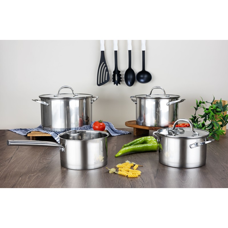 Set vase de gatit din inox Zilan ZLN1344 cu 7 piese, manere nituite, Compatibil gaz, inductie  electric, Compatibil masina de spalat vase