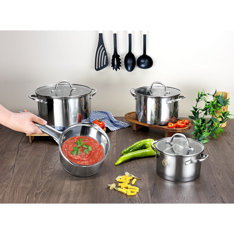 Set vase de gatit din inox Zilan ZLN1344 cu 7 piese, manere nituite, Compatibil gaz, inductie  electric, Compatibil masina de spalat vase