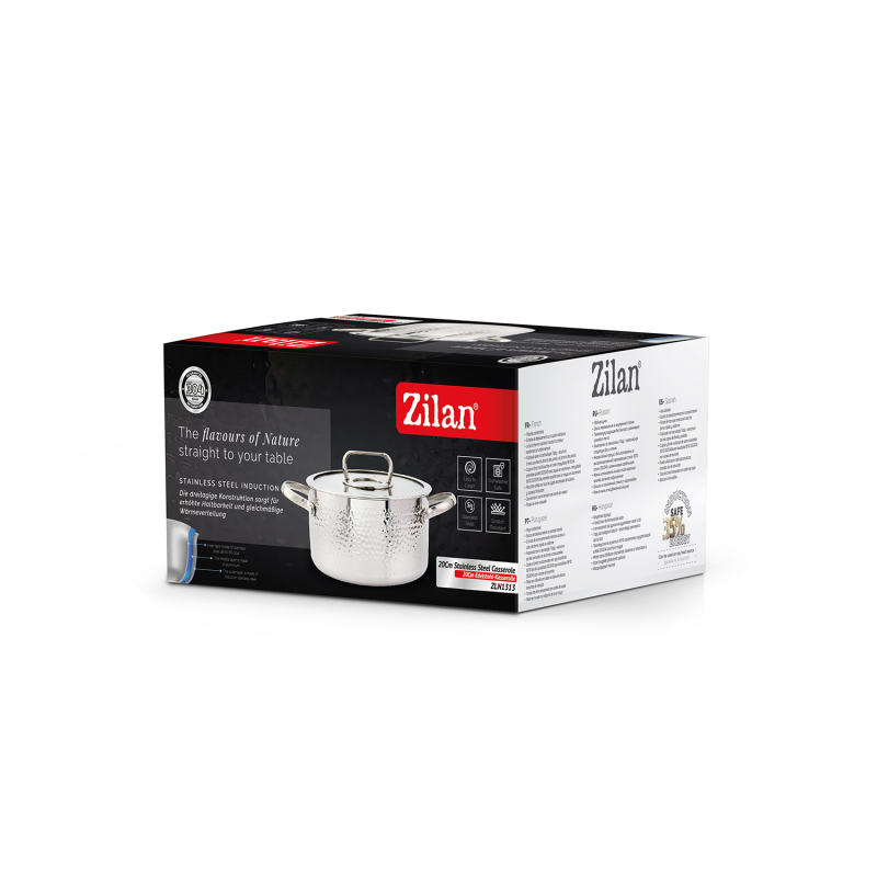 Cratita din inox Zilan ZLN1313, 2.5L, Diametru 20 cm, Manere nituite, Compatibil gaz, inductie  electric, Compatibil masina de spalat vase