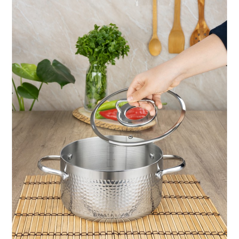 Cratita din inox Zilan ZLN1313, 2.5L, Diametru 20 cm, Manere nituite, Compatibil gaz, inductie  electric, Compatibil masina de spalat vase