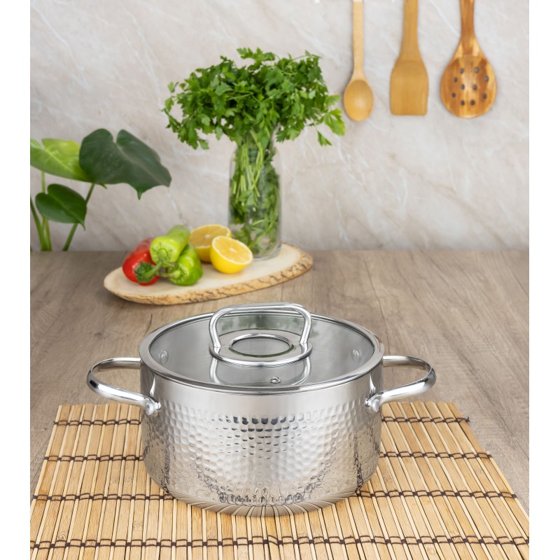 Cratita din inox Zilan ZLN1313, 2.5L, Diametru 20 cm, Manere nituite, Compatibil gaz, inductie  electric, Compatibil masina de spalat vase