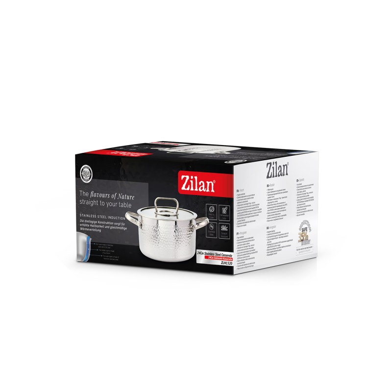 Cratita din inox Zilan ZLN1320, 4.5L, Diametru 24 cm, Manere nituite, Compatibil gaz, inductie  electric, Compatibil masina de spalat vase