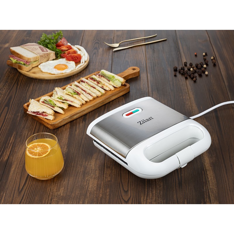 Aparat pentru facut sandwich Zilan ZLN1689, Termostat automat, Indicator luminos, Protectie supraincalzire, Picioruse antiderapante, 800W
