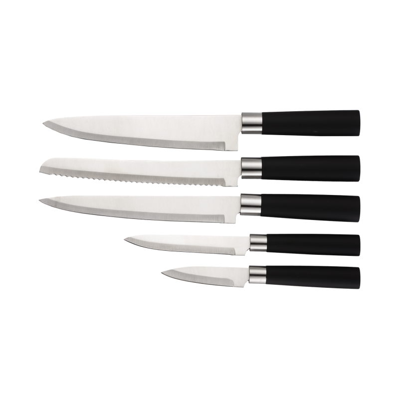 Set cutite 6 piese RETRO Zilan ZLN1609, Suport inclus, Otel inoxidabil 3CR13, Compatibil masina de spalat vase, Negru