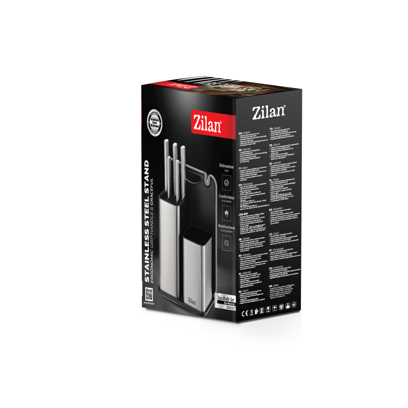 Set cutite 7 piese Zilan ZLN1627, Suport inclus, Otel inoxidabil 3CR13, Compatibil masina de spalat vase